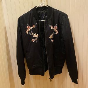 american eagle embroidered bomber black floral jacket coat